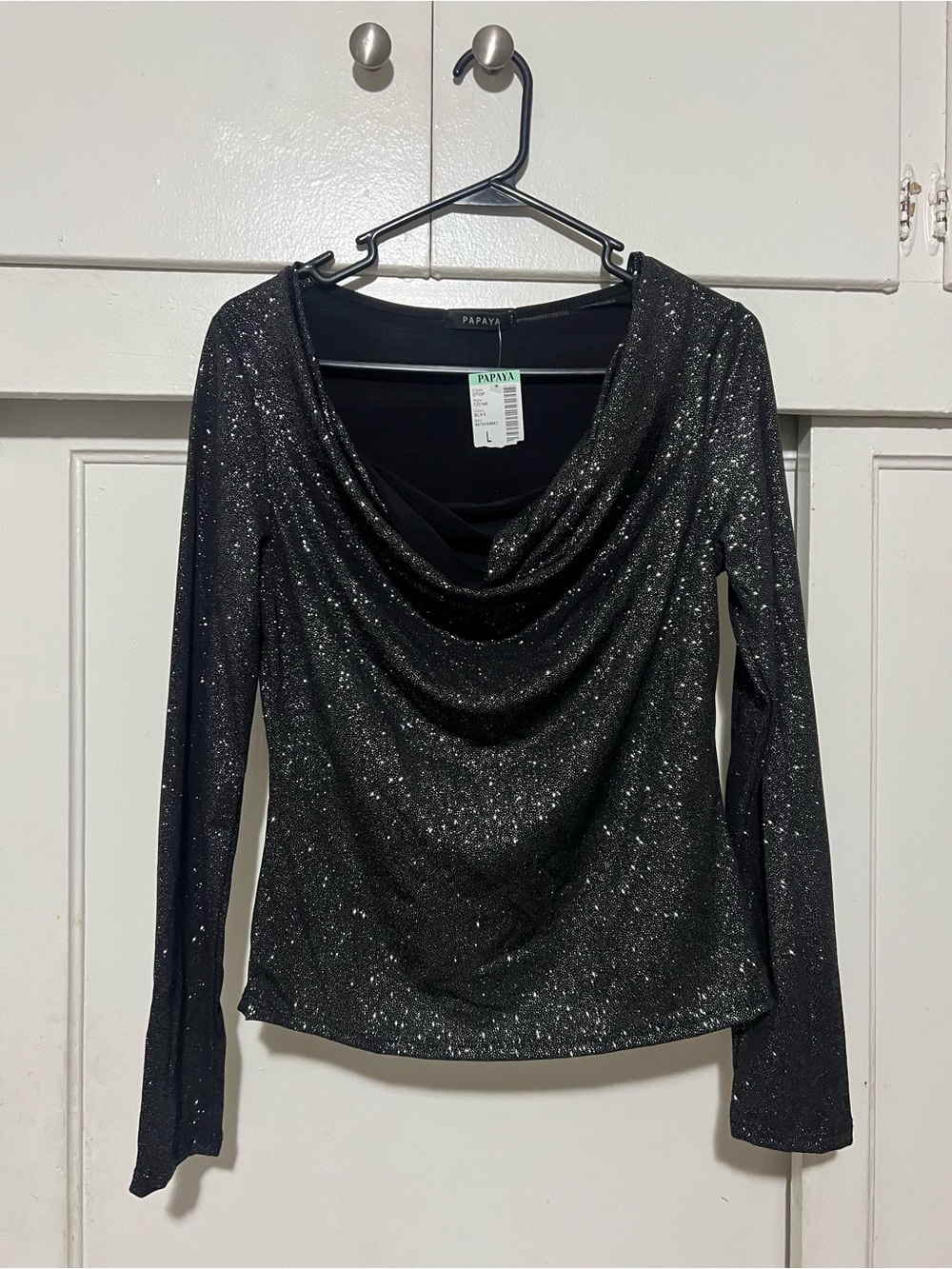 Papaya Black Sparkle Long Sleeve Top L